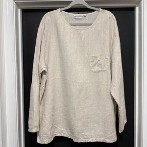 VTG August Max 100% Linen Tan Beige Long Sleeve Top Blouse Sz 2X Beachy Relaxed